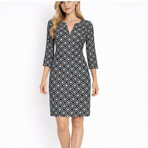 Jude Connally Megan Dress size XS Blue White geo Print Bell sleeves jude cloth